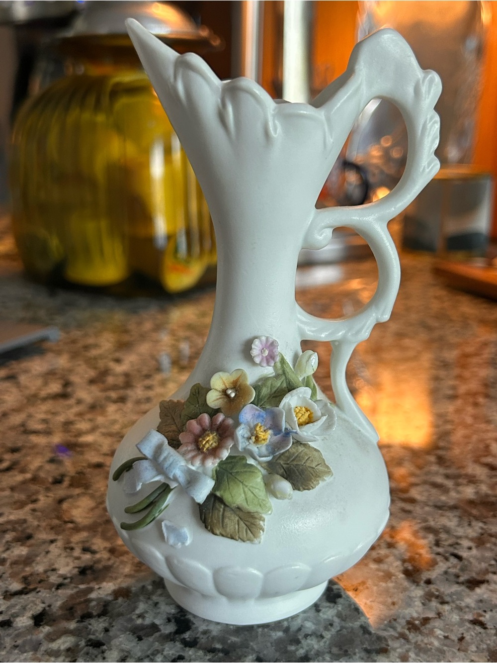 Kelvin’s White Porcelain Floral Bud Vase with Hand-Painted Flowers